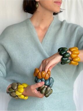 NWT Nodova Chunky Tagua Nut Angelica Leon Gota Stretch Bracelet